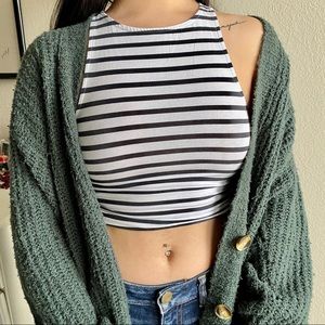 Black and White Striped Halter Crop Top 🏴‍☠️